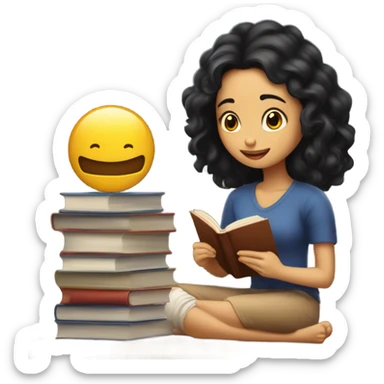Una chica morena leyendo un libro cute sticker