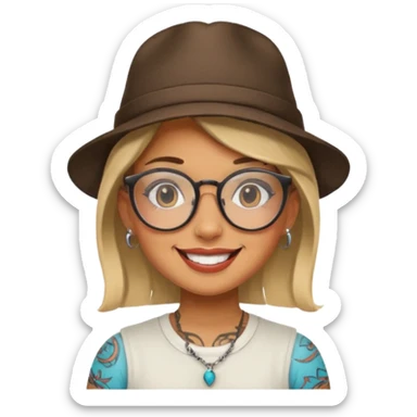tattooed girl with hat and glasses sticker