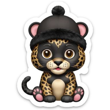 A black jaguar wearing a baby hat sticker