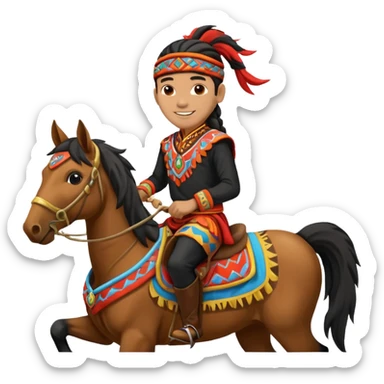 shaman riding horse wearing racing cloth black with number sticker