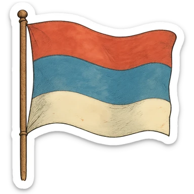 ghibli style flag with red, blue and white stripes sticker