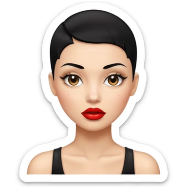 woman half shaved head and  cut textured black hair shiny glossy lips sticker