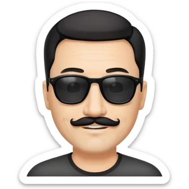 đàn ông 50 tuổi, da trắng, có râu ria đen. đeo kính đen, tóc đen ngắn, cười mỉm sticker