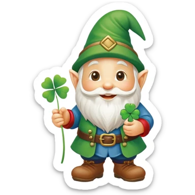 Garden gnome with a seven-leaf clover in his hand sticker
