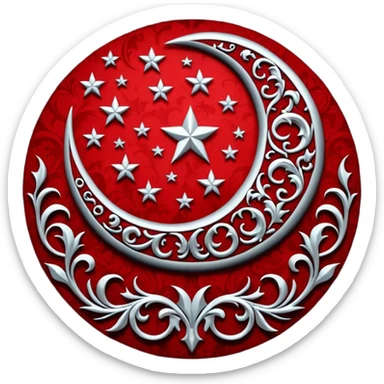 Gothic edgy emo black and white and red and silvery starry damask moon sticker