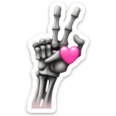Skeleton fist w middle finger upright w pink heart sticker