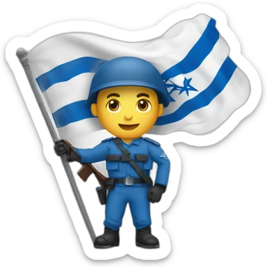 A soldier holds the flag of the State of Israel sticker