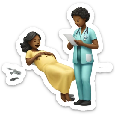 a woman gives birth and doctors stand nearby sticker