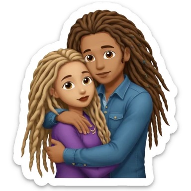 light skin man with dreadlocks, and brown skin girl with nice long hair. kissing and hugging.  sticker