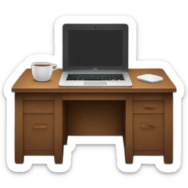 A desk with a macbook sticker