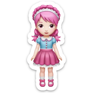 Isolated detaile illustration incredibly raspberry torte doll figurine full body with pink hair and a raspberry hairband sticker