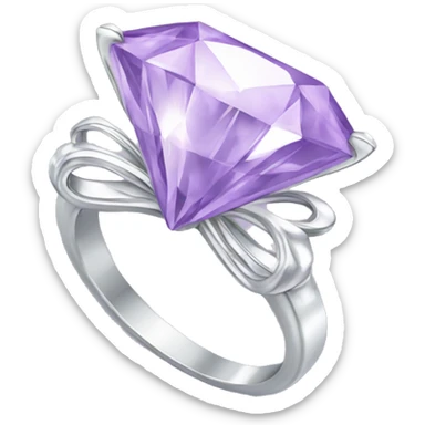 Silver diamond ring with a bow in light purple sticker