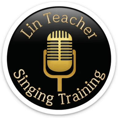 直接帮我生成一款成品推荐组合Logo图 👉 黑金色 👉 圆形徽章 👉 中间复古麦克风 👉 上方「林老师」 👉 下方「歌唱培训」 sticker