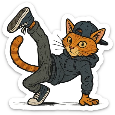 cat breakdancing, urban style sticker