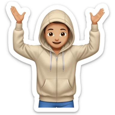 a person dancing energetically wearing a hoodie with a cheerful expression sticker