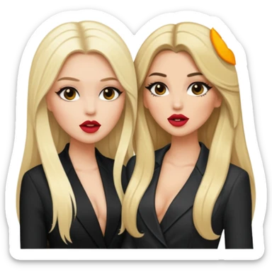 Boujy baddie best friends gossiping, one blonde, one brunette, long hair, trendy heavy makeup sticker