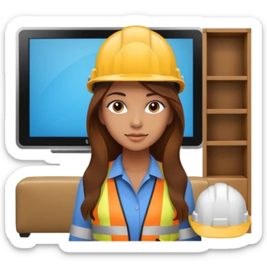beautiful girl with long brown hair constructing new lounge room area with flat screen tv and couch sticker