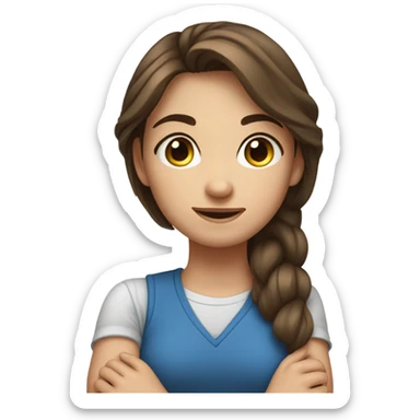 A girl with brown hair and blue eyes crouching with her arms by her side sticker