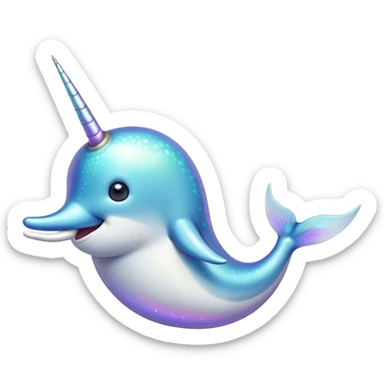 Cinematic Noble Narwhal Portrait Emoji, Poised and regal, with a sleek, iridescent body and a distinctive spiraled tusk, deep-set soulful eyes reminiscent of the ocean depths, Simplified yet sharp and sophisticated features, highly detailed, glowing with a soft, mystical glow, high shine, intelligent and enigmatic, stylized with an air of mythical allure, focused and graceful, soft glowing outline, capturing the essence of a watchful and confident sea unicorn that feels as though it could step out of the screen with effortless authority! sticker