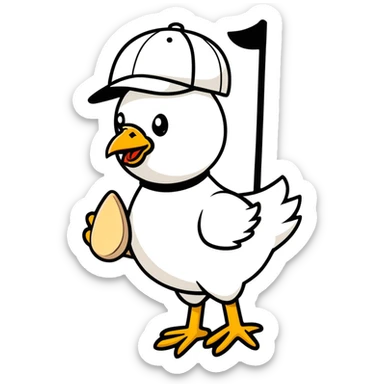 Man with golf hat holding a chicken sticker