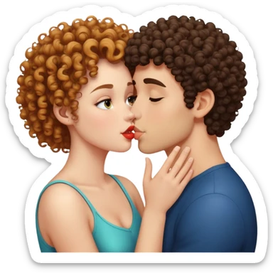 Curly girl kissing man with short shave sticker