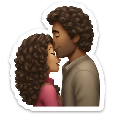 White Man with dark hair kissing brown woman with long brown curly hair sticker