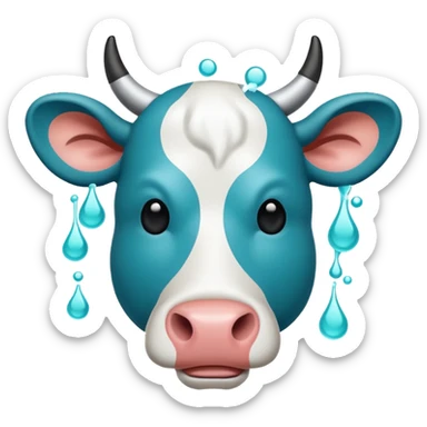 Flat emoji-style icon of a cow head with a virus symbol overlay, showing image-based disease detection. Bold outlines, minimal details, modern vector look, rounded shapes, high contrast, teal and blue accents, no text, transparent background. sticker