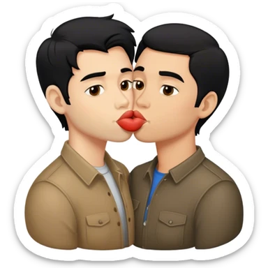 Guys kissing with black hair sticker