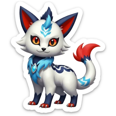 Shiny realistic furry colorful Oriental painted marked patterned Asian beautiful elegant extravagant extraordinary Litten-Absol-Electrike-Zangoose-fusion sticker