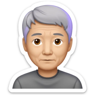 homme asiatique cheveux court gris foncé yeux marrons visage ridé sticker