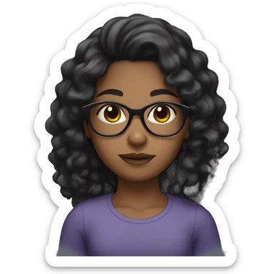 Girl with long curly black hair and brown skin and black eyes and glasses  sticker