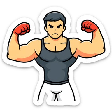 Man flexing muscles showing off sticker