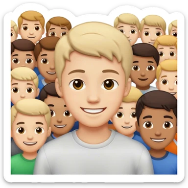 smiling boy in crowded scene sticker