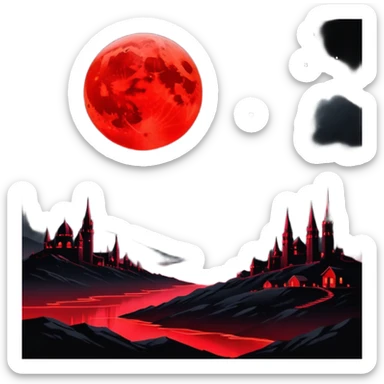 Edgy Black night sky with big Red vibrant neon-crimson-blood-moon Aesthetic scene scenery full picture  sticker