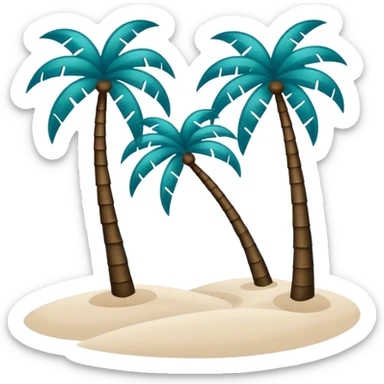 dark green palm trees, white sand, a little azure water on the edges, minimalism, iOS emoji style, transparent background, no smileys or faces sticker