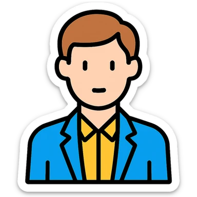 professional looking white pale man with brown hair, business casual outfit, minimalistic vector style sticker