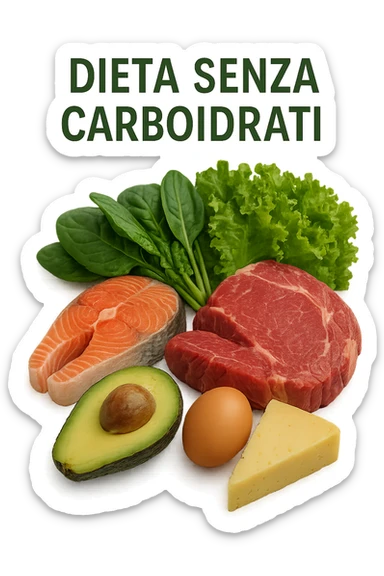 Dieta senza carboidrati rappresentata in italiano, immagine realistica sticker