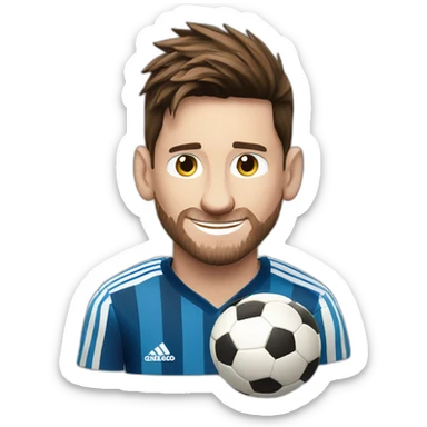 Lionel Messi smiling and winking whilst holding a soccer ball sticker