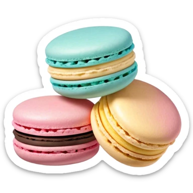 Cinematic Realistic Macaroon Dessert Emoji, showcasing colorful, delicate meringue-based cookies with a crisp exterior rendered with vibrant textures and playful, soft lighting. sticker