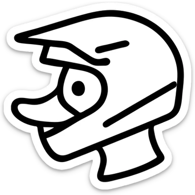 simple icon of a duck head with a stylized downhill helmet, minimal and recognizable sticker