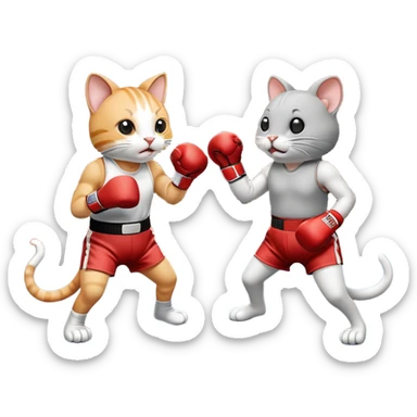 Cat fighting mouse in boxing ring sticker