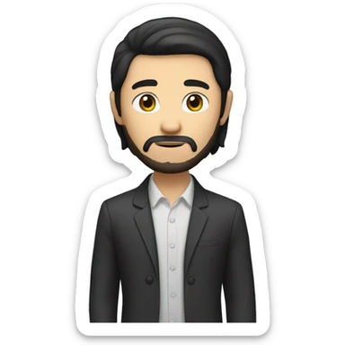 white, but asian looking man with dark brown long hair and some beard, dressed in smart casual sticker