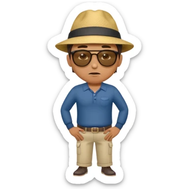 Man standing with his hands on his hips with an annoyed look on his face. His body is turned slightly to the side sticker