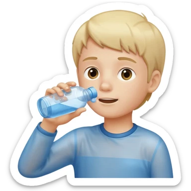 young boy drinking water from a bottle sticker