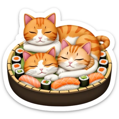 two cats sleeping in a bed made of sushi sticker
