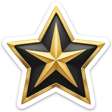 A clean and minimal digital vector graphic of a white five-pointed star centered on a black circular background, with a shiny gold ring border around the circle. The design should be flat, high-contrast, and suitable for use as a badge or emoji. sticker