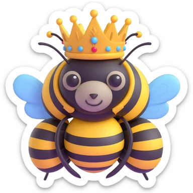 a bumblebee wearing a playful and creative makeshift queen crown improvised from found objects sticker