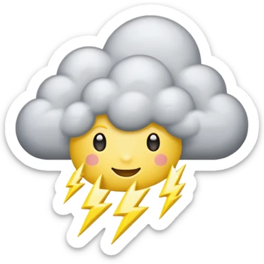 cute Thunderstorm Cloud, eyes, yellow lightning bolt gray sticker
