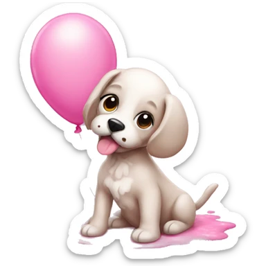 pink balloon puddle puppy  sticker
