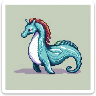 A mythical sea horse creature with whale tail and horse upper body, fantasy aquatic creature sticker